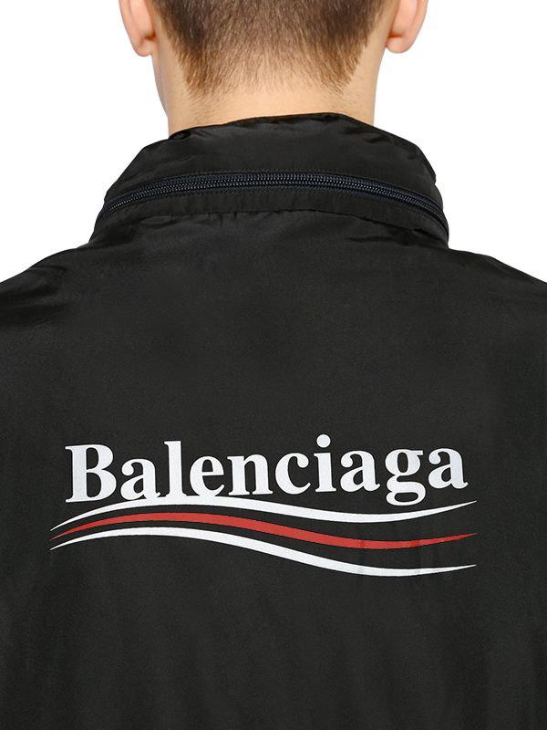 Balenciaga Political Logo Nylon Parka in Black for Men | Lyst