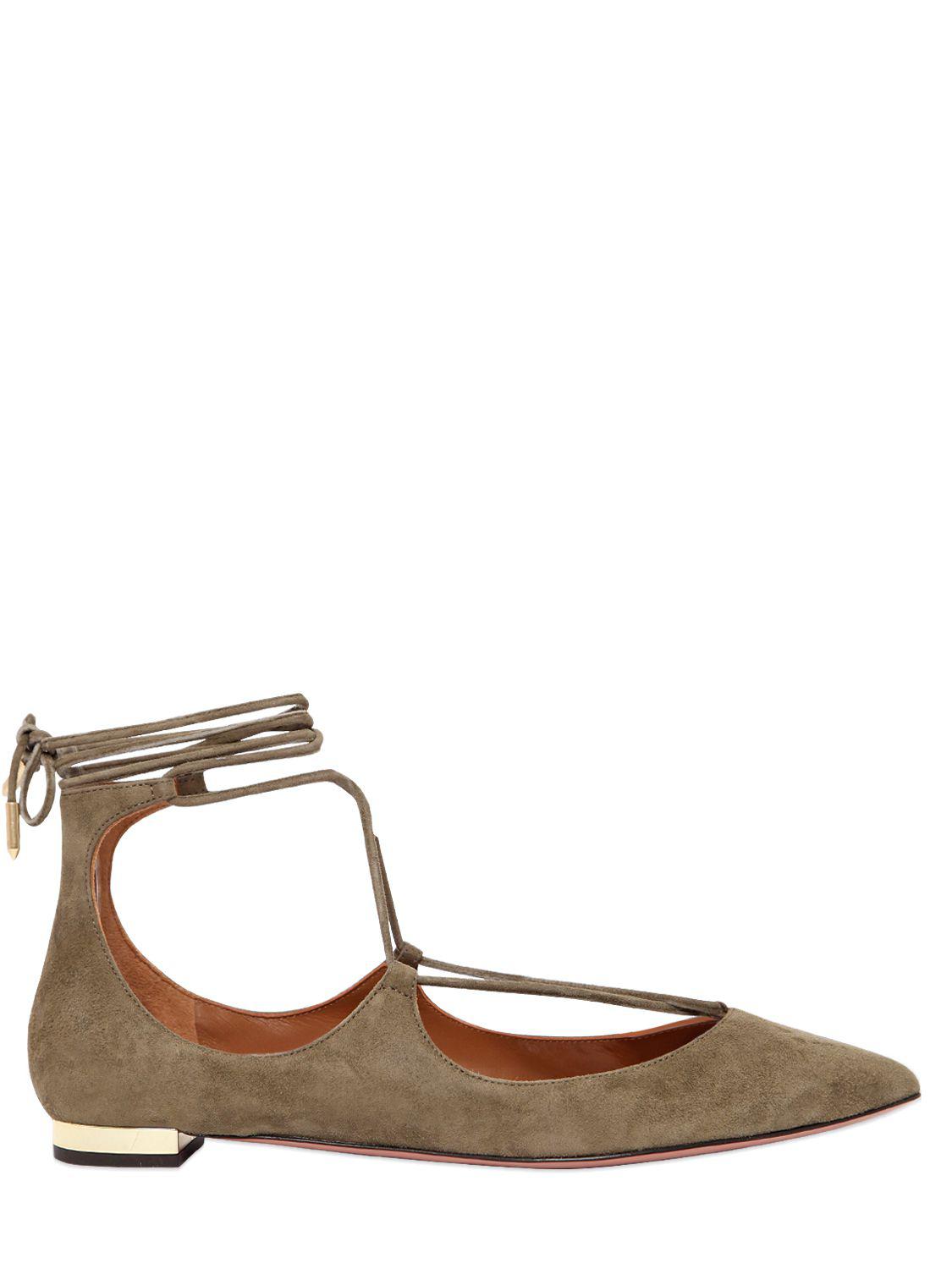 green lace up flats