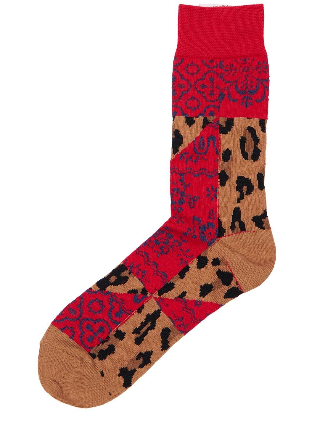 Sacai Animalier Print Cotton Blend Socks in Red/Beige (Red) for Men - Lyst