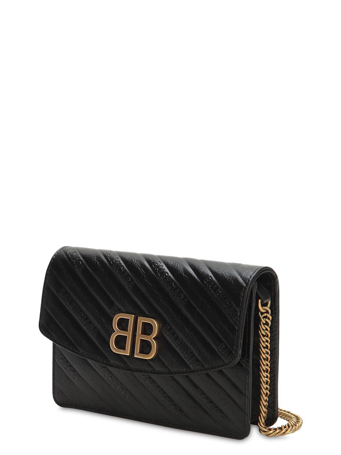 Balenciaga Bb Chain Wallet Leather Bag in Black - Lyst
