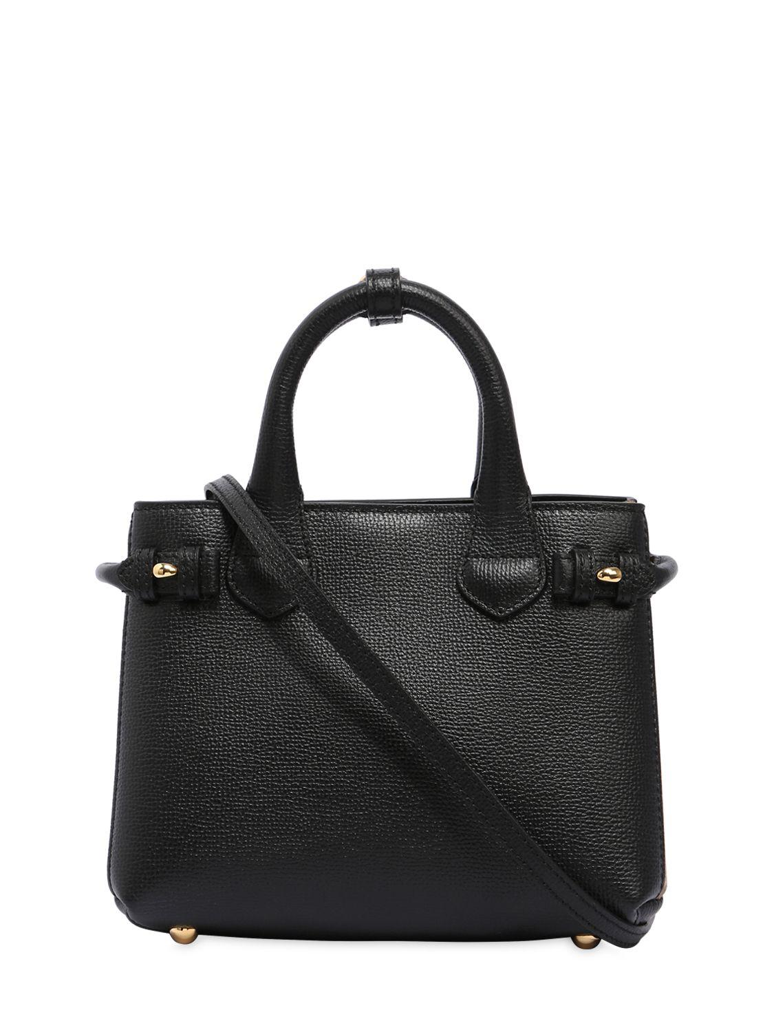 Burberry Baby Banner Leather & House Check Bag in Black | Lyst