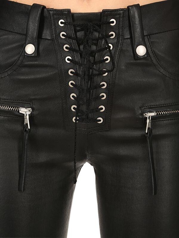 Flared Lace-up Leather Pants 