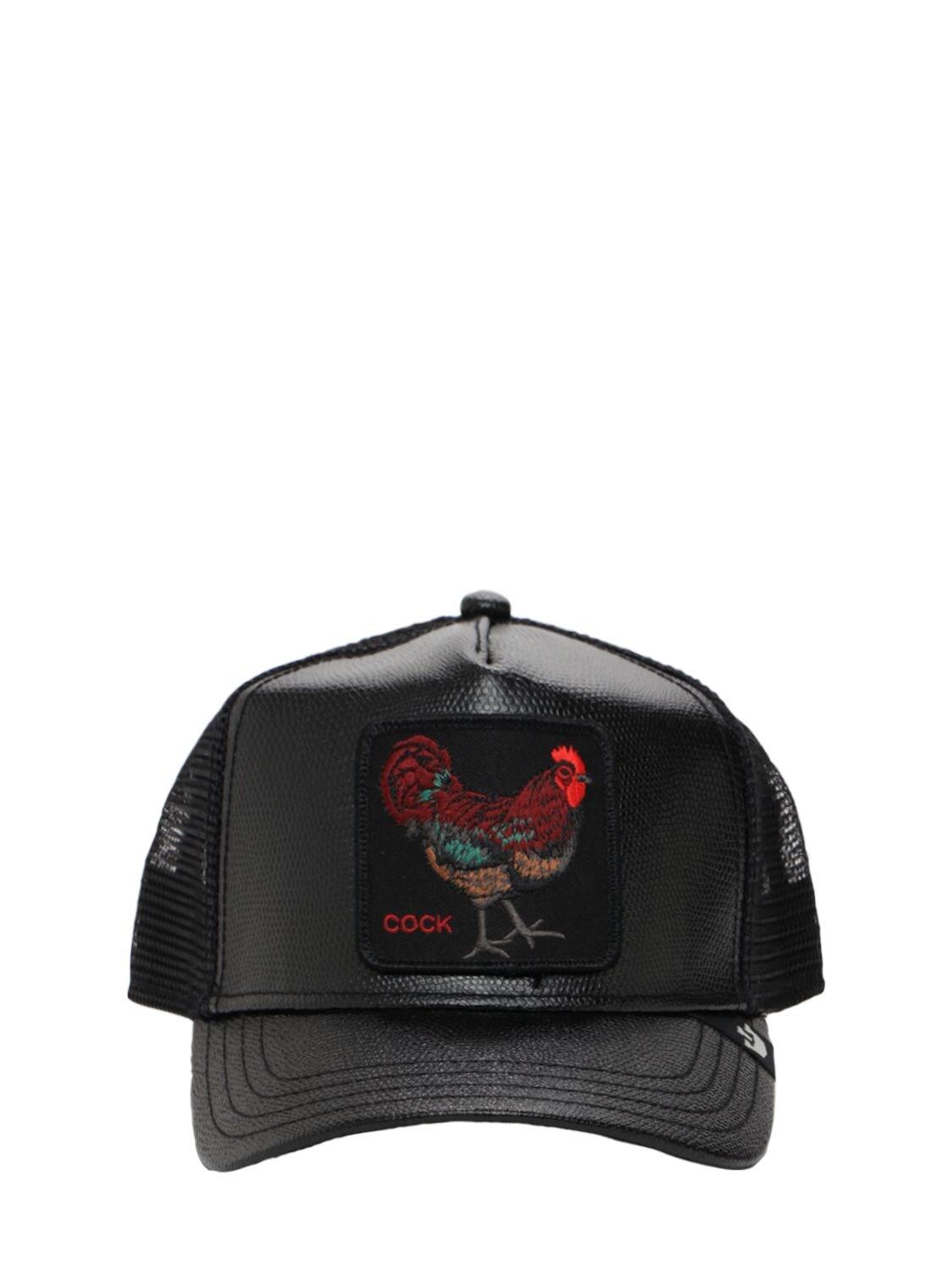 Goorin Bros Cock Patch Faux Leather Trucker Cap in Black for Men - Lyst