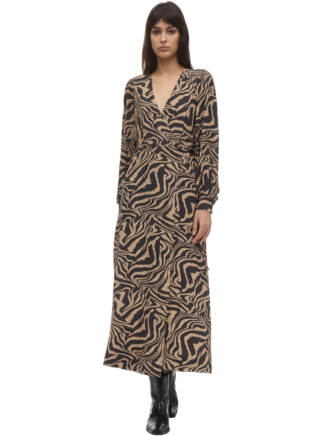 printed crepe wrap dress
