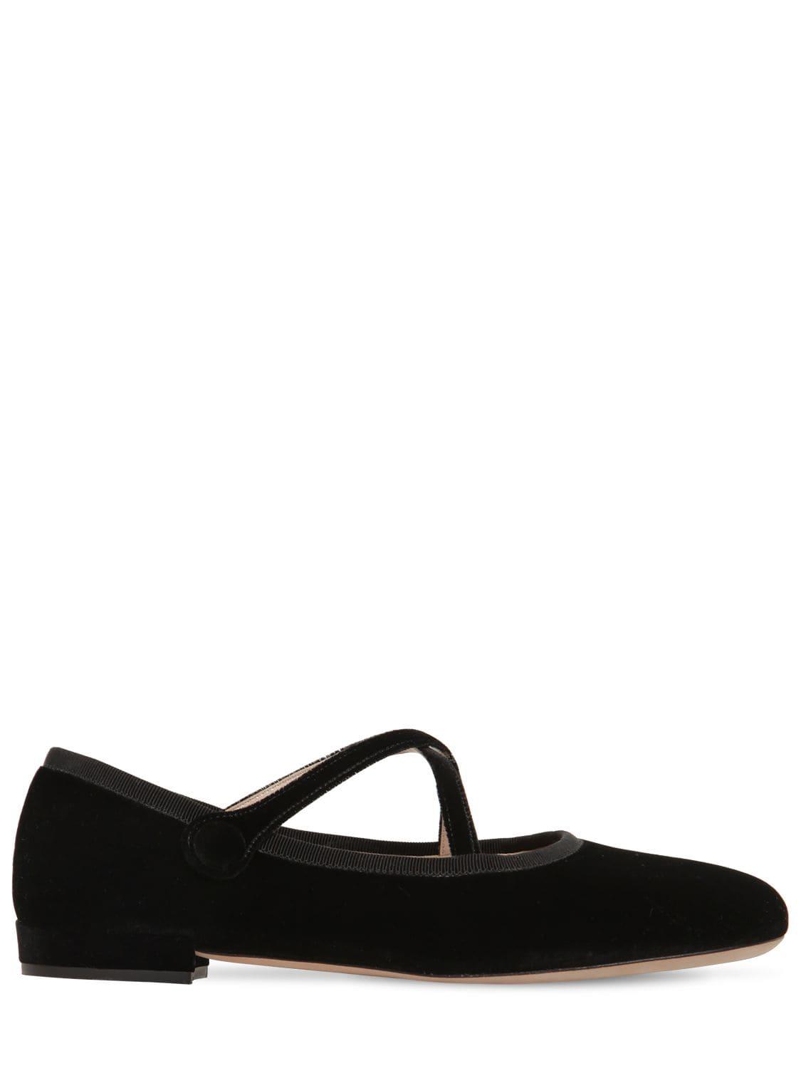 Miu Miu Criss-cross Velvet Ballerina Shoes in Black - Lyst