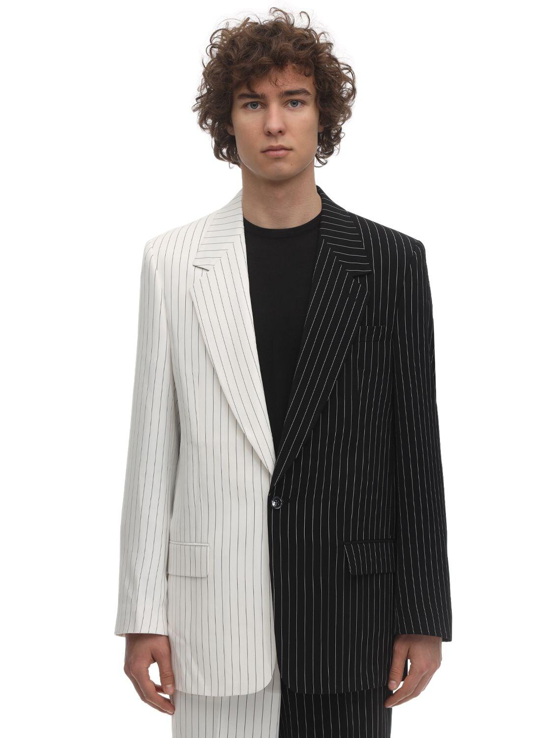 Jaded London Spliced Two Tone Pinstripe Blazer in Black for