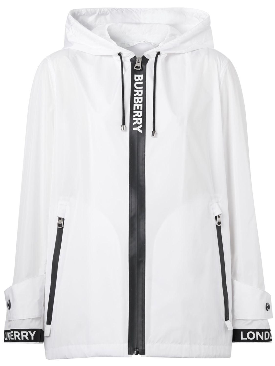 Burberry Logo Tape Econyl® Hooded Jacket in White | Lyst