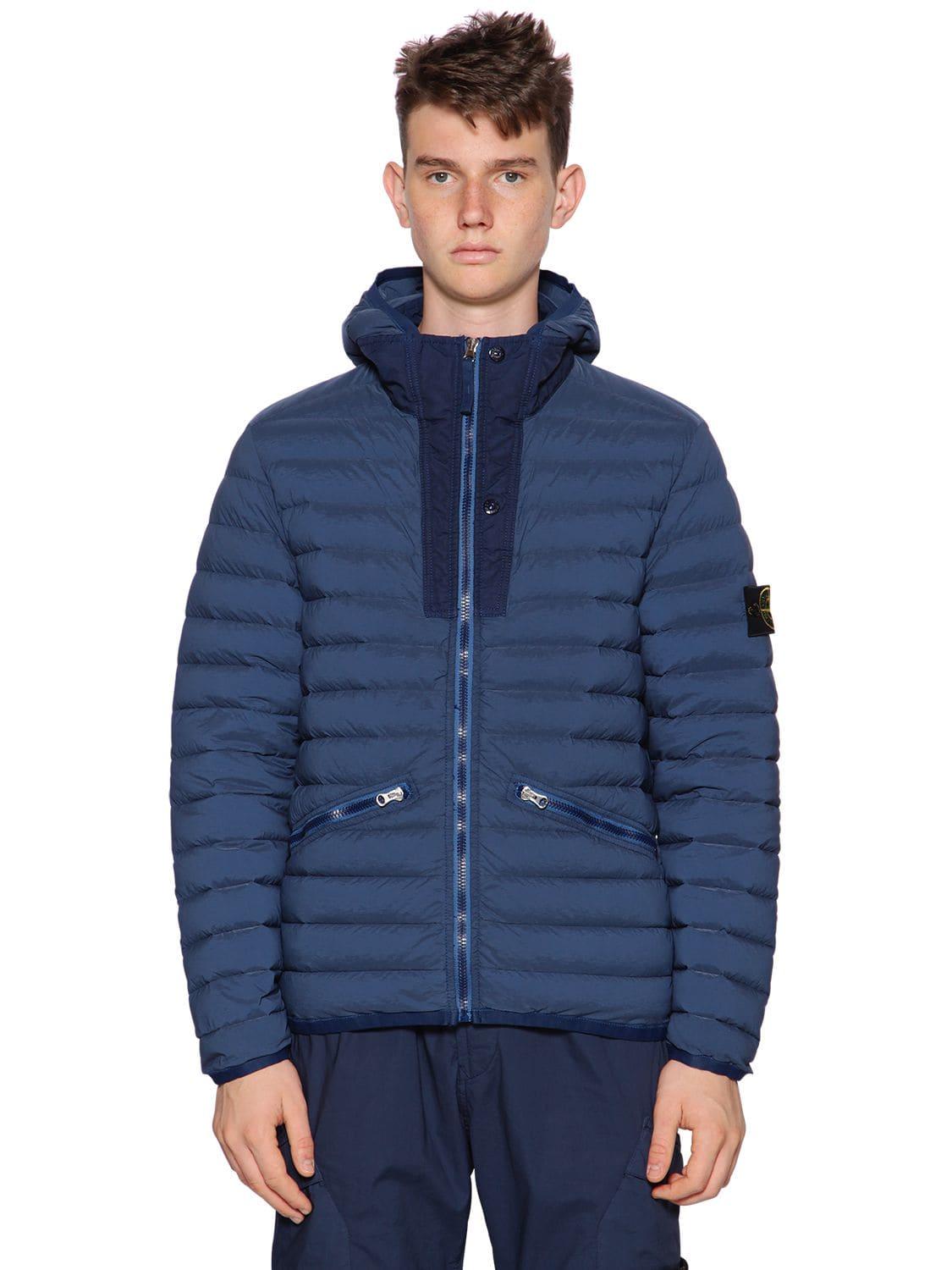 Stone Island Synthetic Loom Woven Nylon Down Jacket in Marine Blue (Blue)  for Men - Lyst