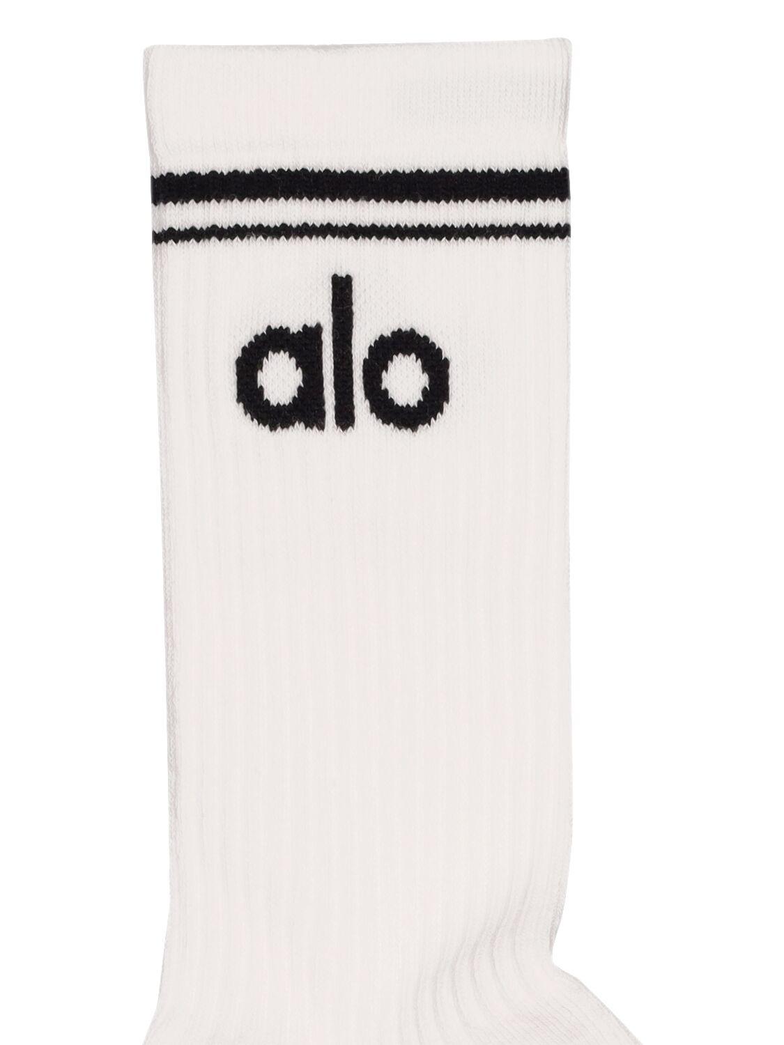 Alo Yoga Everyday Logo-print Stretch-woven Socks in White