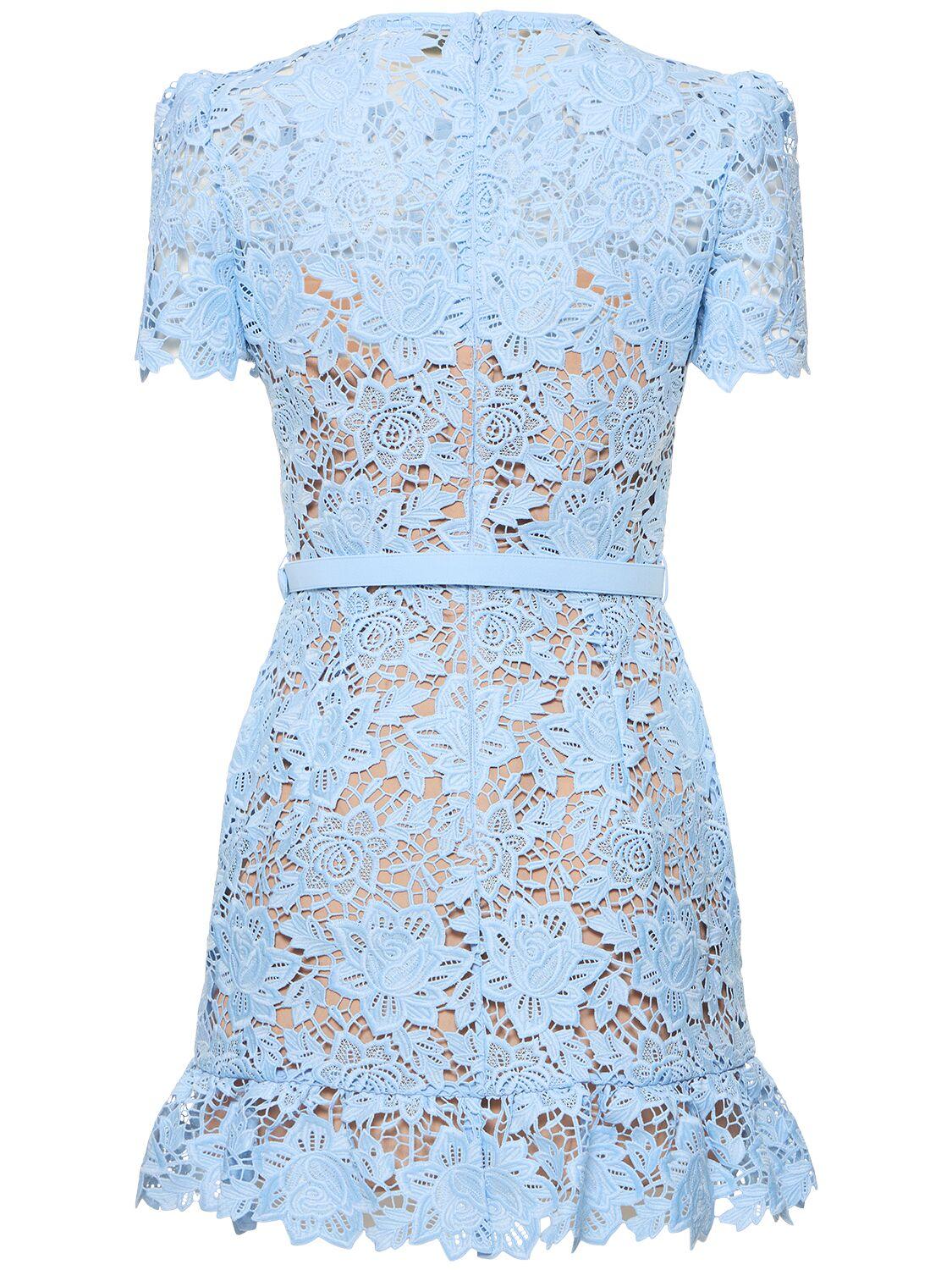 【SELF PORTRAIT】Blue Fine Lace Mini Dress ミニドレス Blue Lace Sleeveless Midi Dress – self-portrait