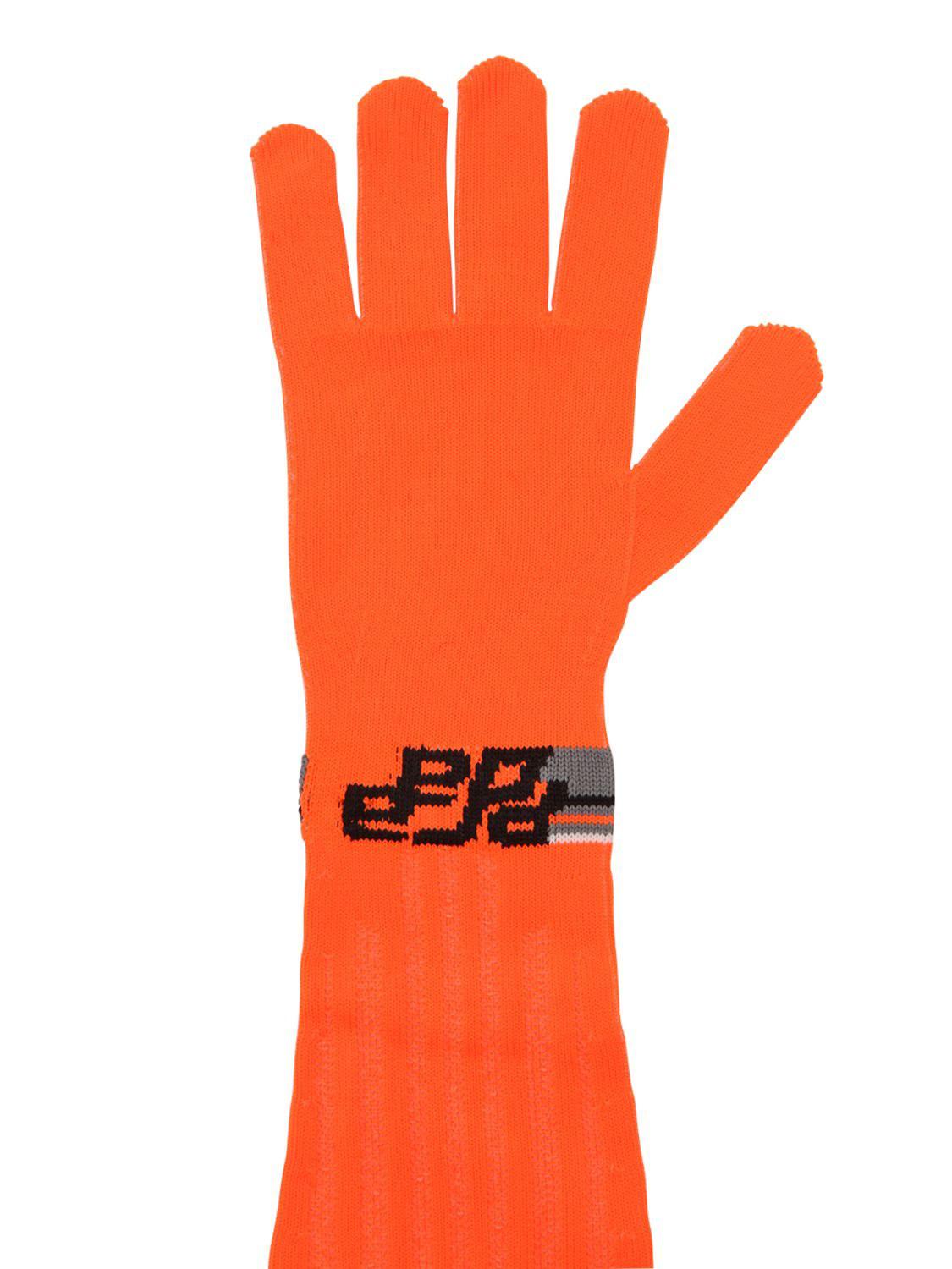 Lyst Prada Logo Intarsia Tech Knit Long Gloves in Orange