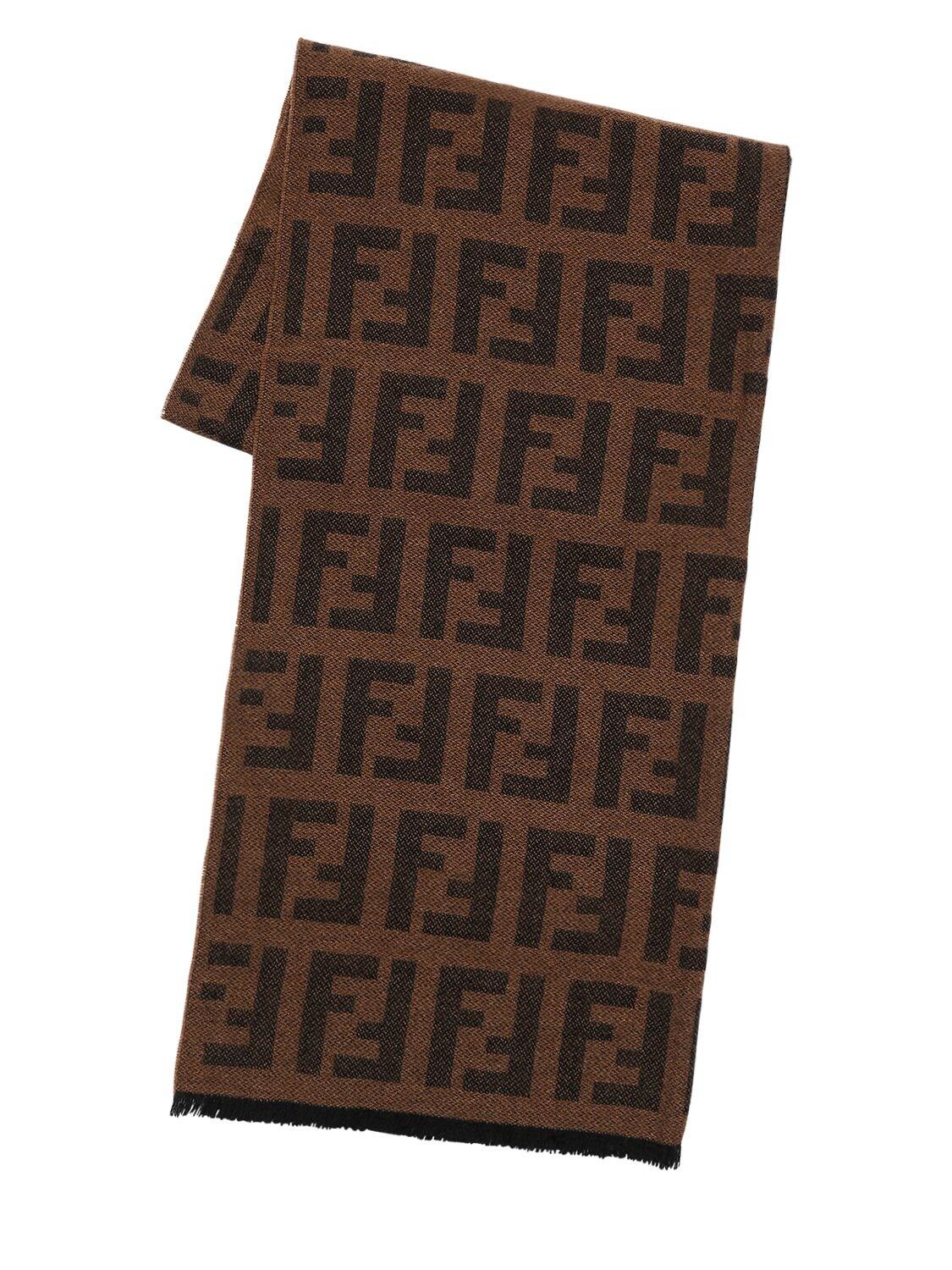 Fendi Ff Logo Cashmere Scarf in Tobacco (Brown) - Lyst