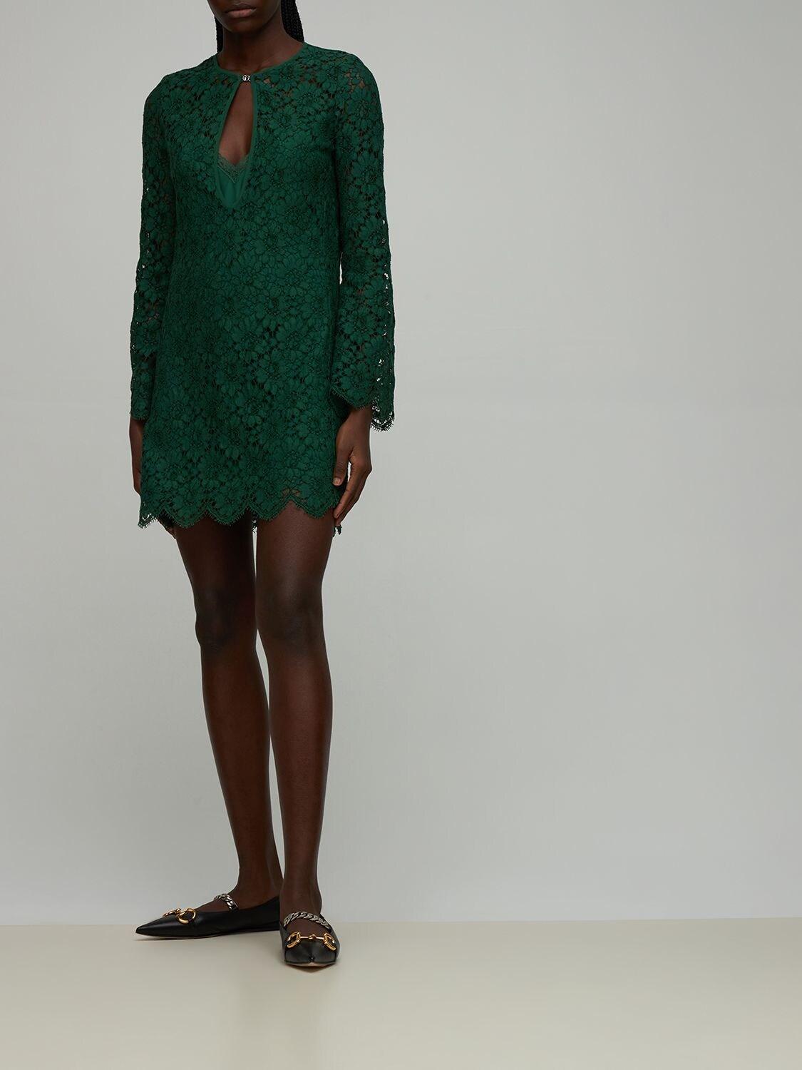 Gucci Long sleeve Floral Lace Dress in Green Lyst UK