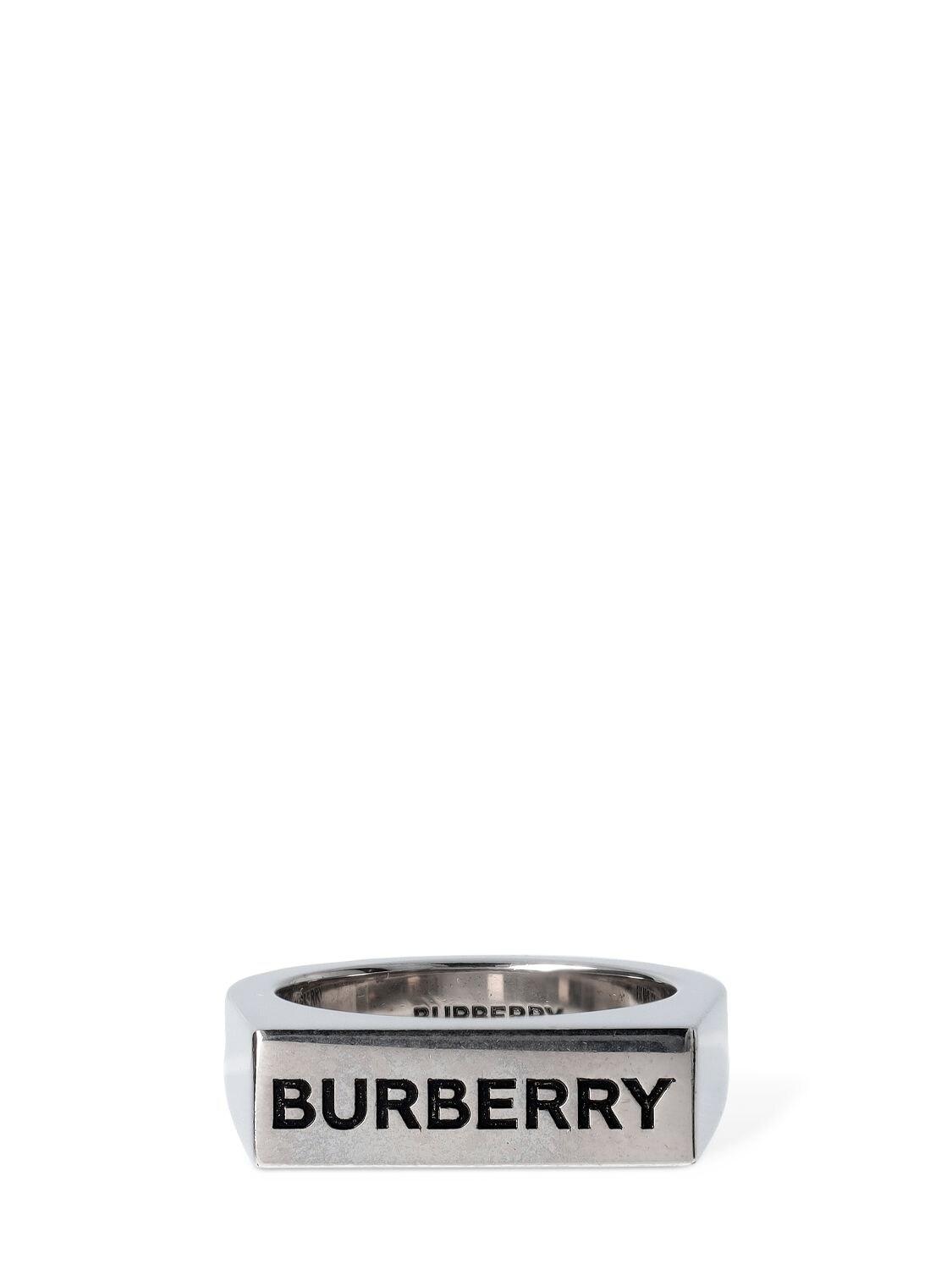 Burberry Engraved Logo Signet Ring in White for Men | Lyst Australia