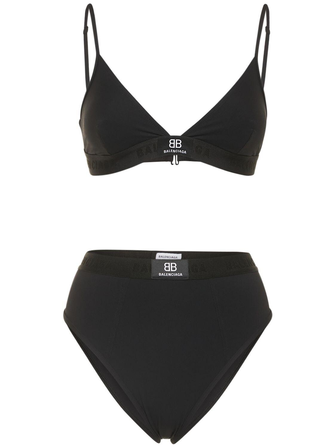 Balenciaga Logo Printed Stretch Tech Bikini in Black | Lyst