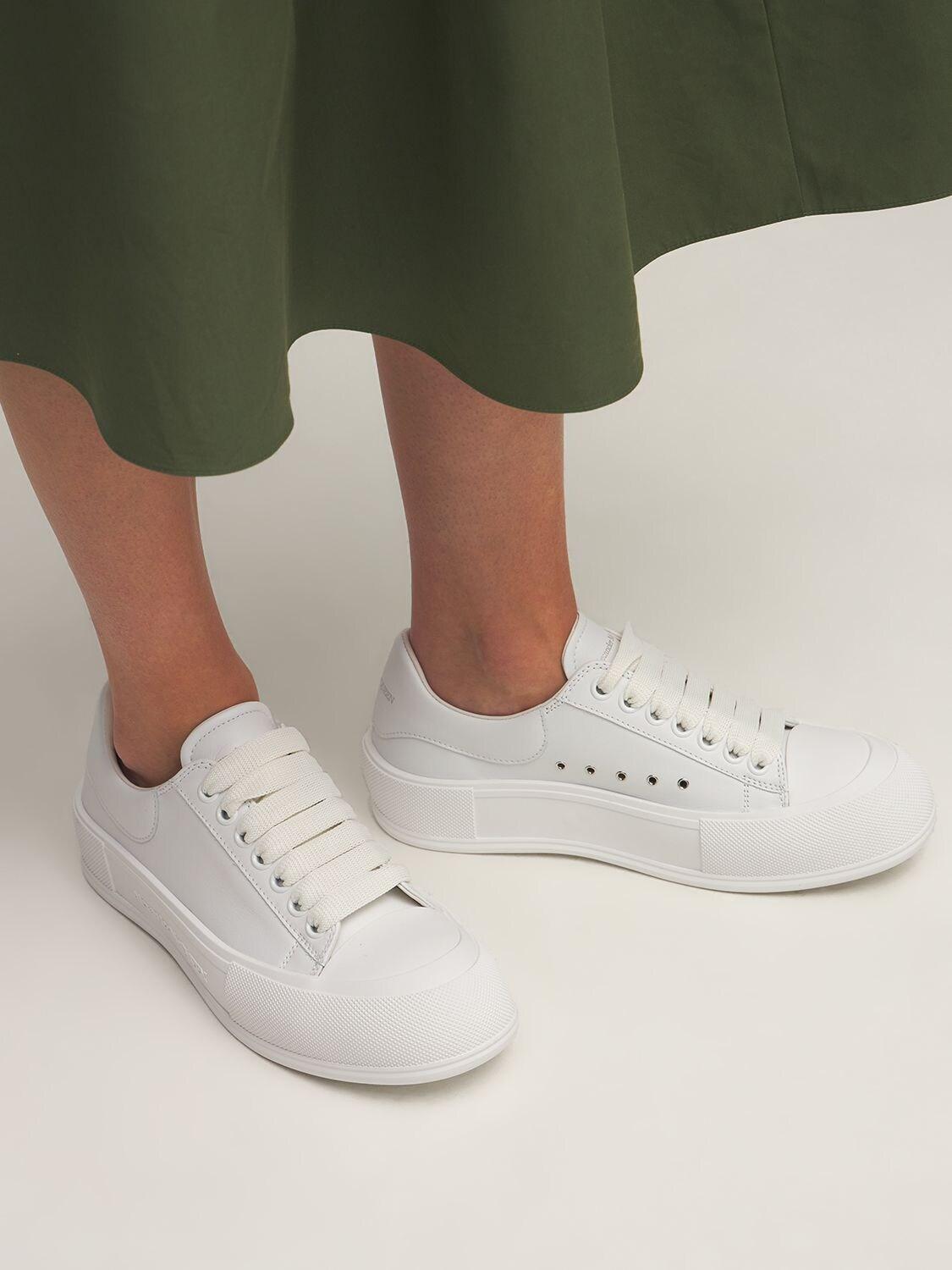Alexander McQueen 45mm Deck Plimsoll Leather Sneakers in White | Lyst