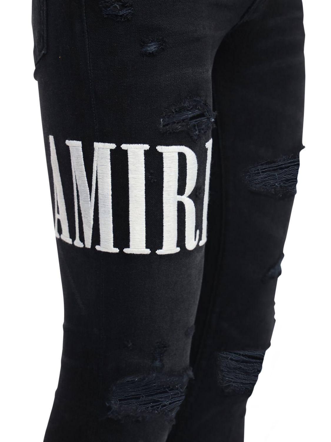 Amiri Logo Embroidered Cotton Denim Jeans in Black for Men | Lyst