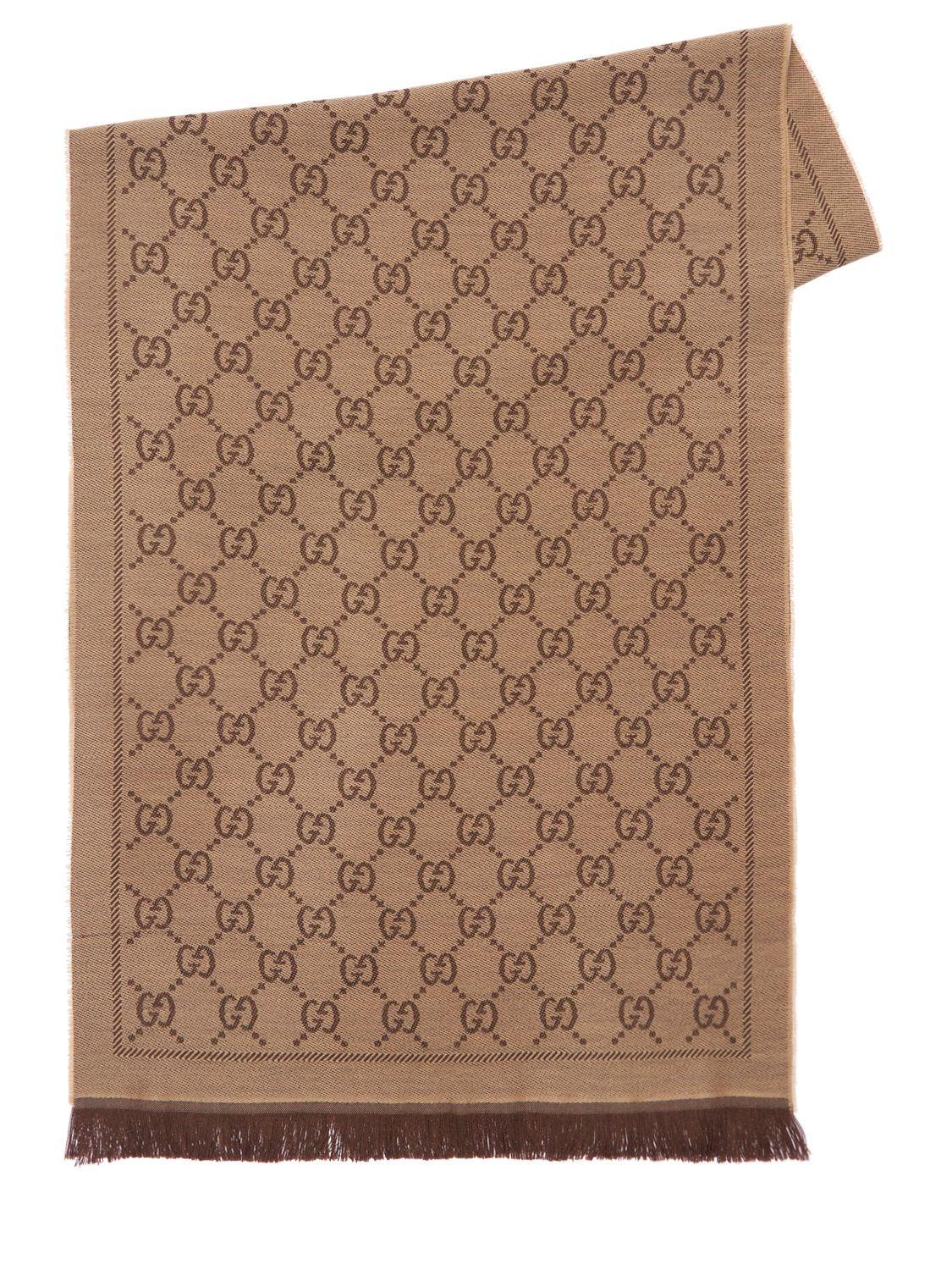 Gucci Gg Wool Jacquard Scarf in Brown | Lyst