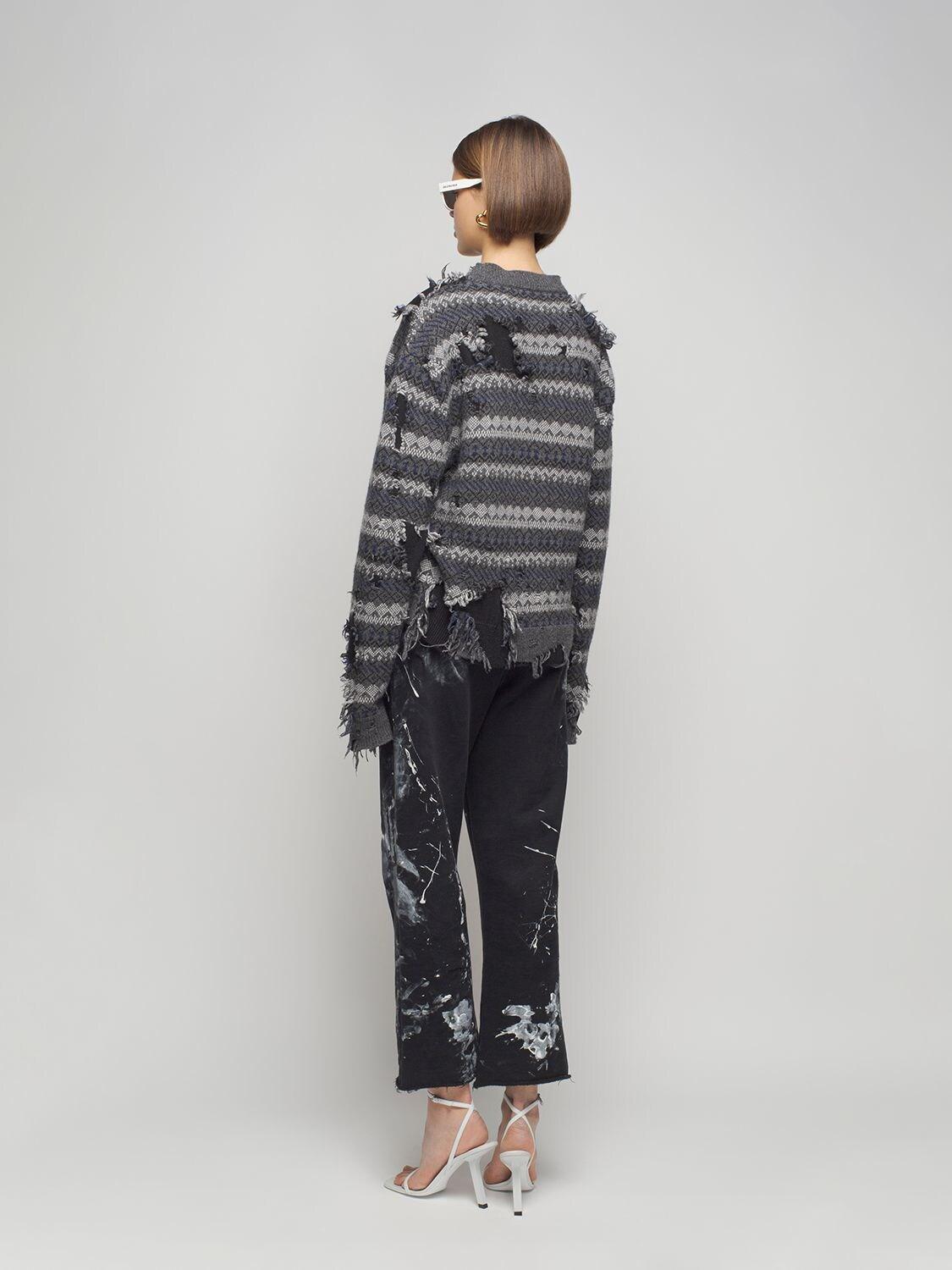 Balenciaga Destroyed Wool Blend Knit Sweater in Black | Lyst