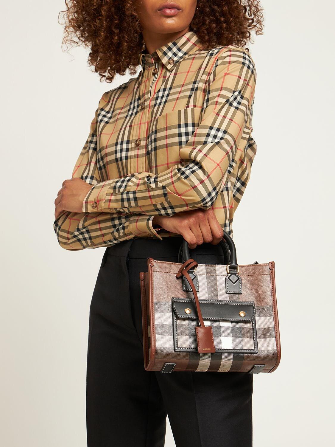 Burberry Mini Freya Check Canvas & Leather Tote