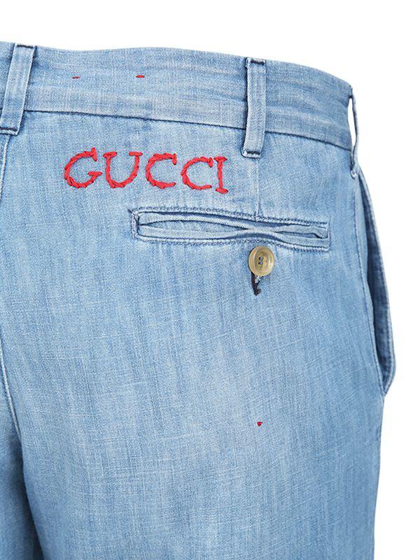 Gucci Stone Bleached Cotton Chambray Pants in Light Blue (Blue) Lyst