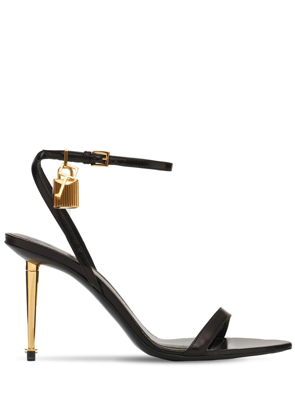 Tom Ford 85mm Padlock Leather Sandals in Black | Lyst