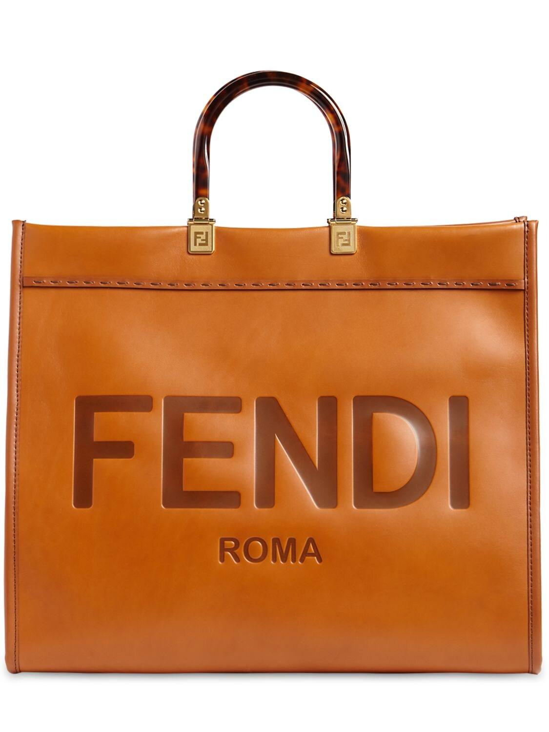 Fendi Sunshine Large Leather Shopper in Brown | Lyst