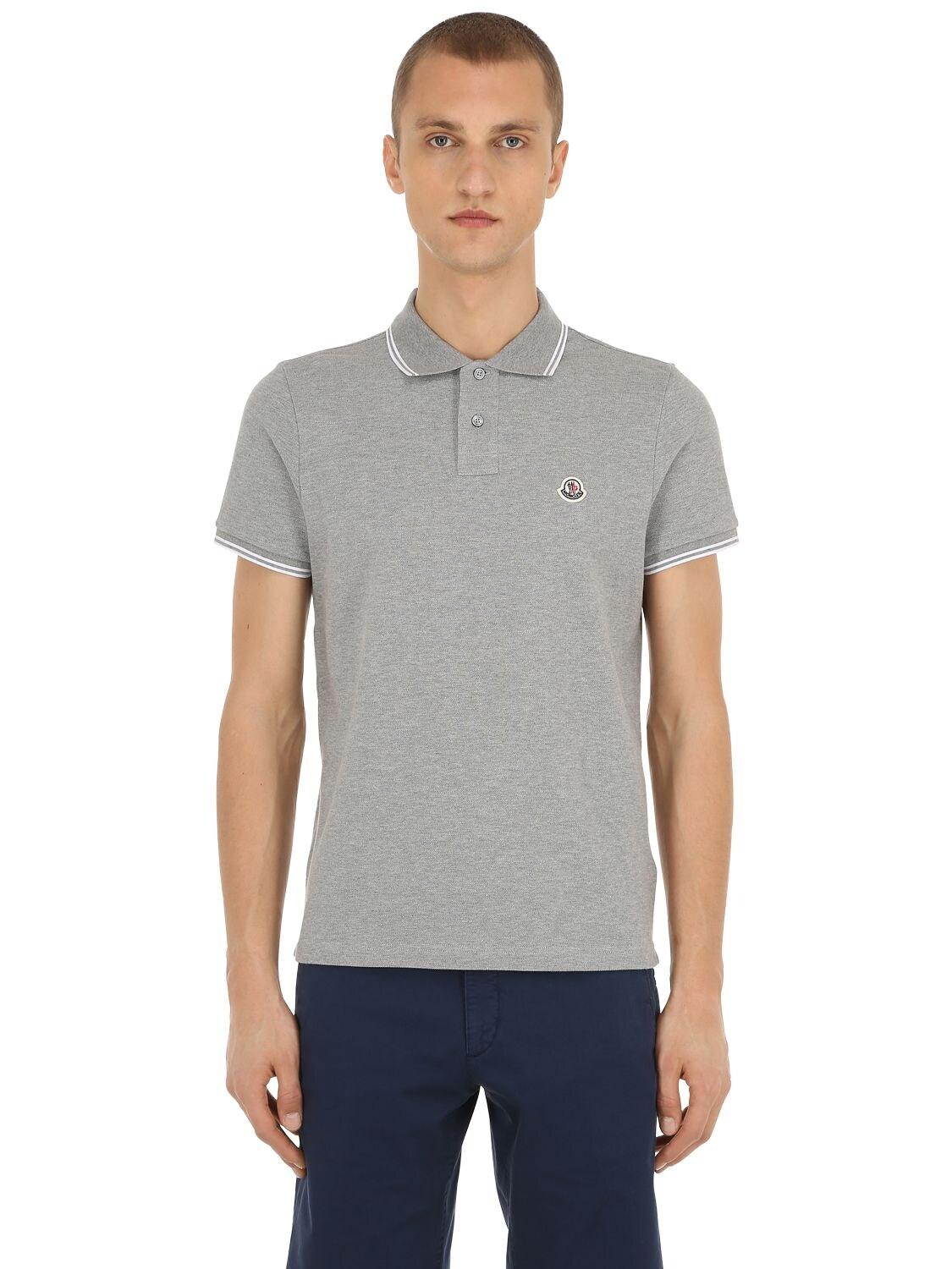Moncler Logo Striped Cotton Piqué Polo Shirt in Grey (Gray) for Men - Lyst