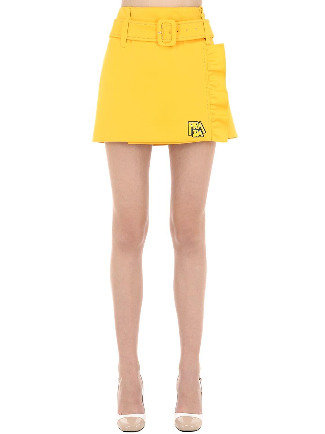 Prada Belted Mini Skirt in Yellow | Lyst