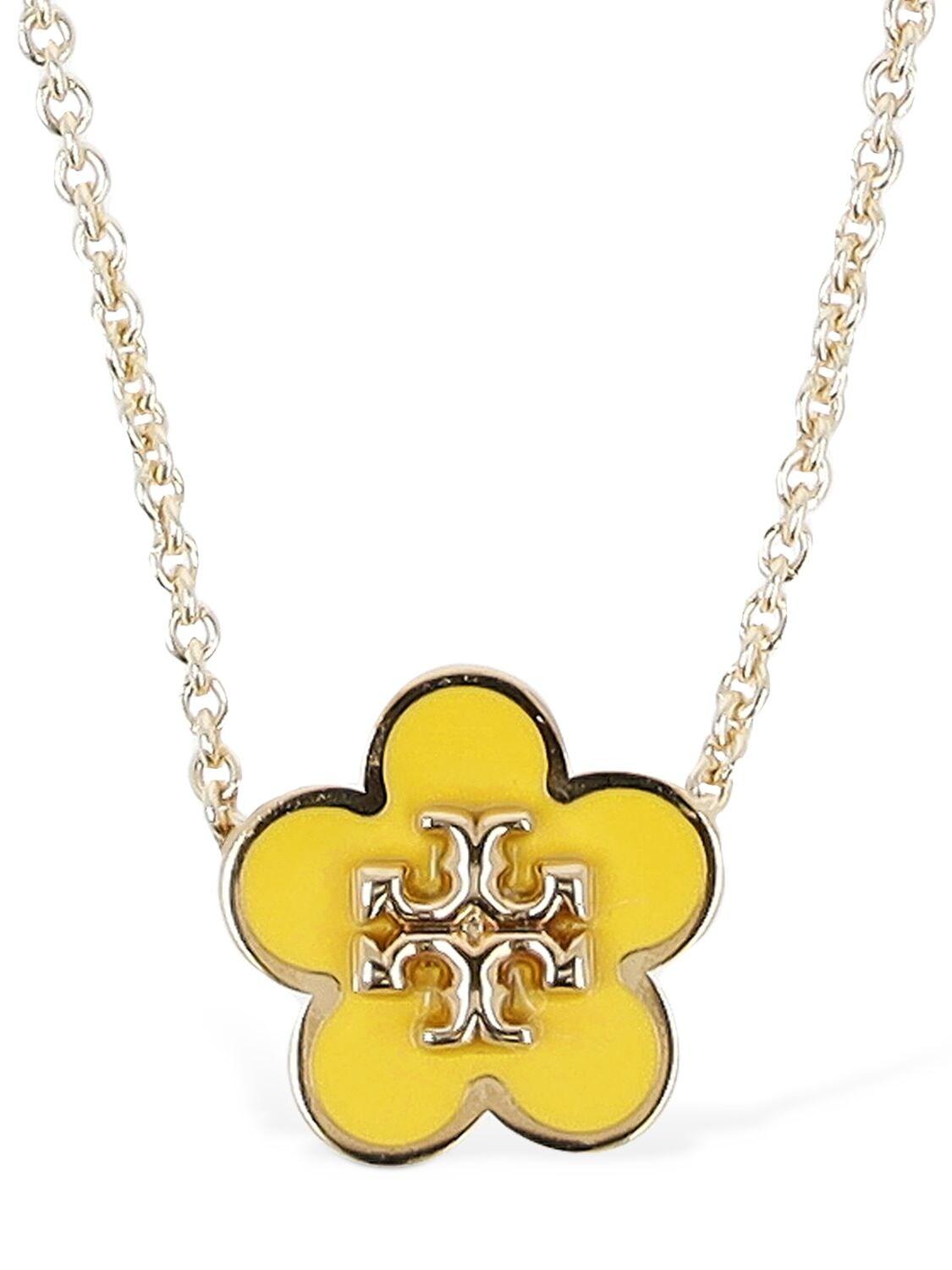 Tory Burch Kira Enamel Flower Pendant Necklace in Yellow | Lyst UK