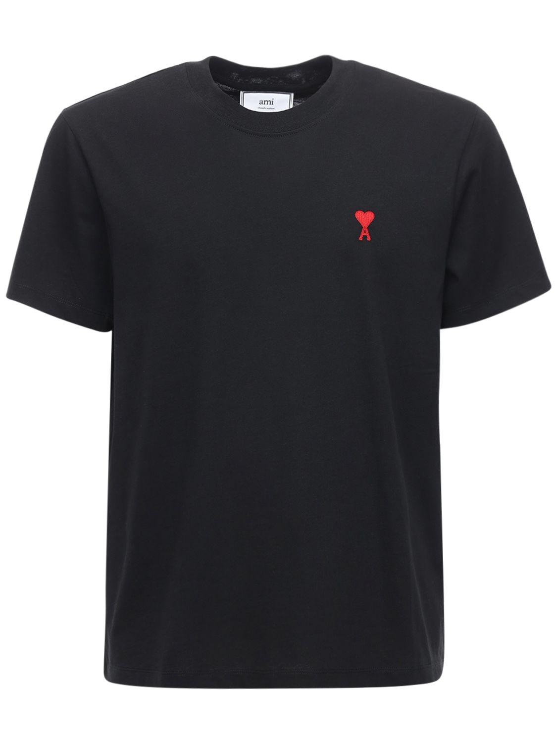 AMI Embroidered Logo Cotton Jersey T-shirt in Black for Men - Lyst