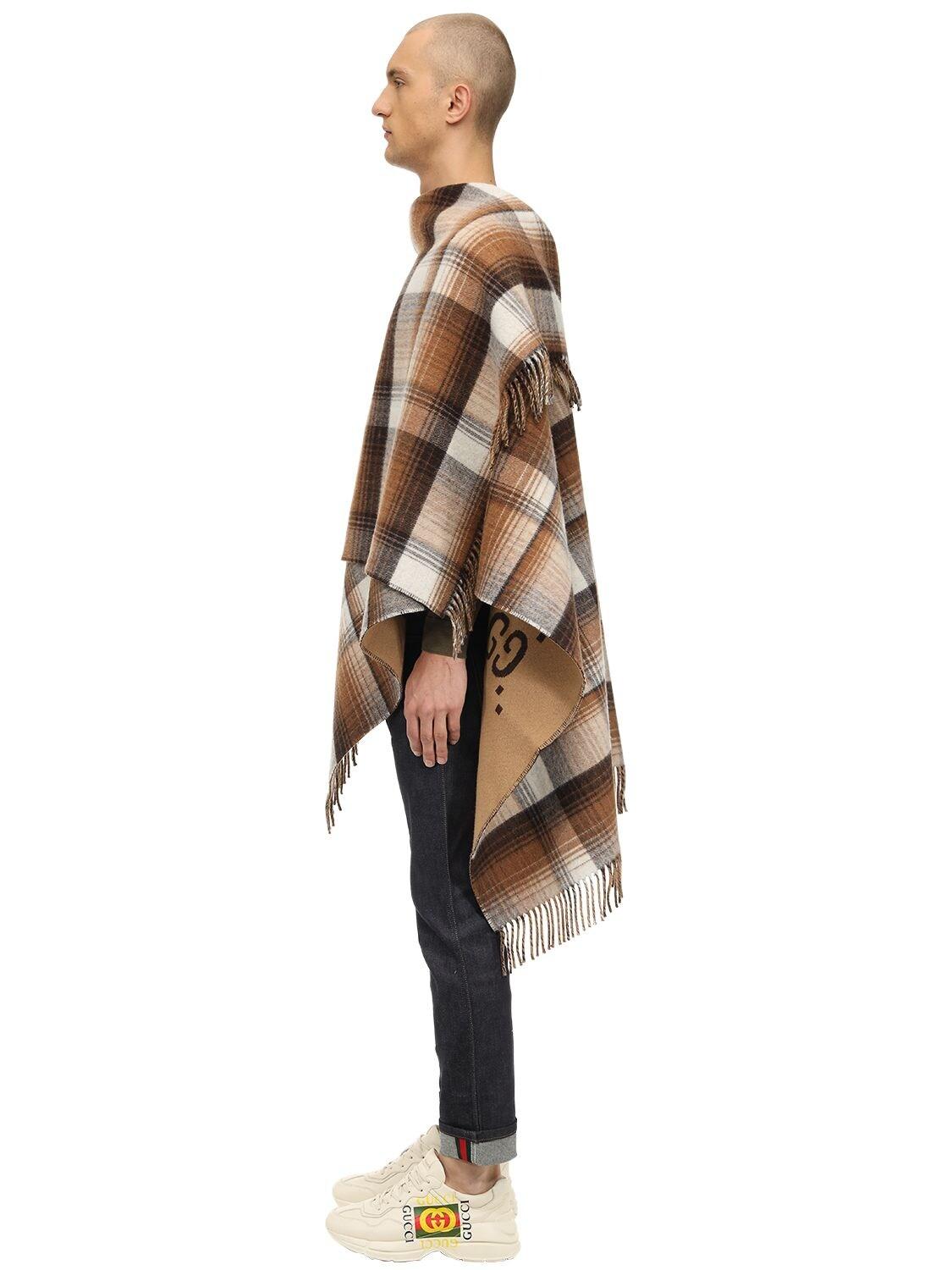 Gucci Reversible Logo Wool Poncho Cape in Beige/Brown (Brown) for Men | Lyst