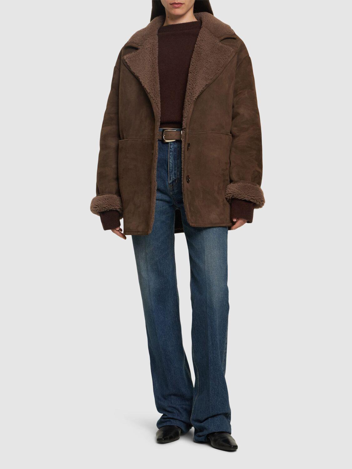 Loulou de Saison Cirebo Suede Shearling Coat in Brown | Lyst UK