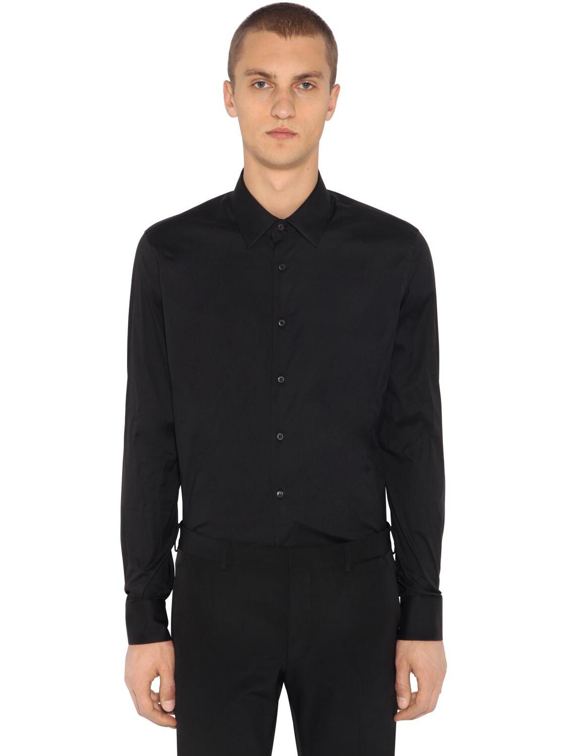 Prada Slim Stretch Cotton Poplin Shirt in Black for Men - Save 34% - Lyst