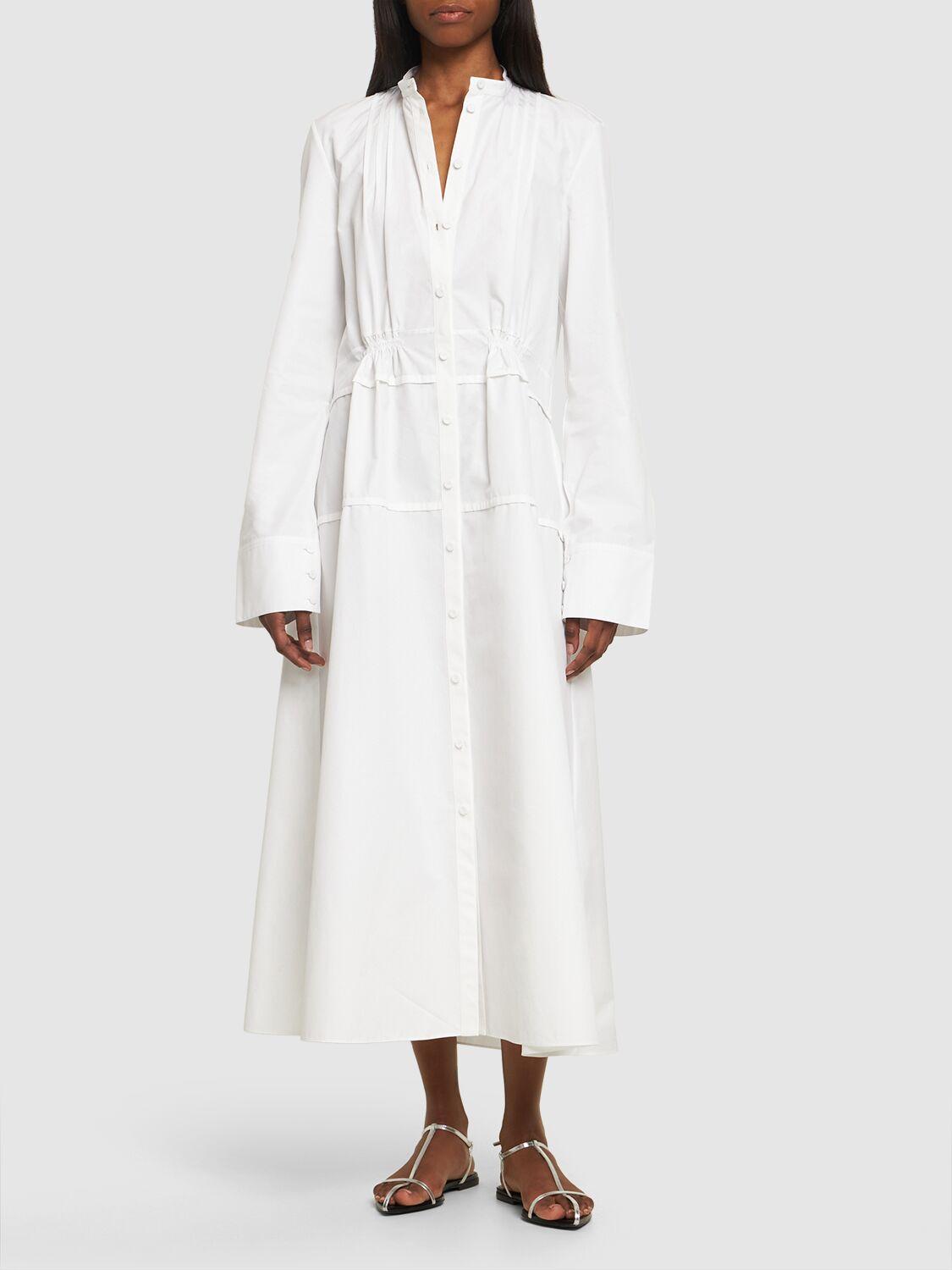 Jil Sander Heavy Cotton Poplin Midi Shirt Dress in White | Lyst