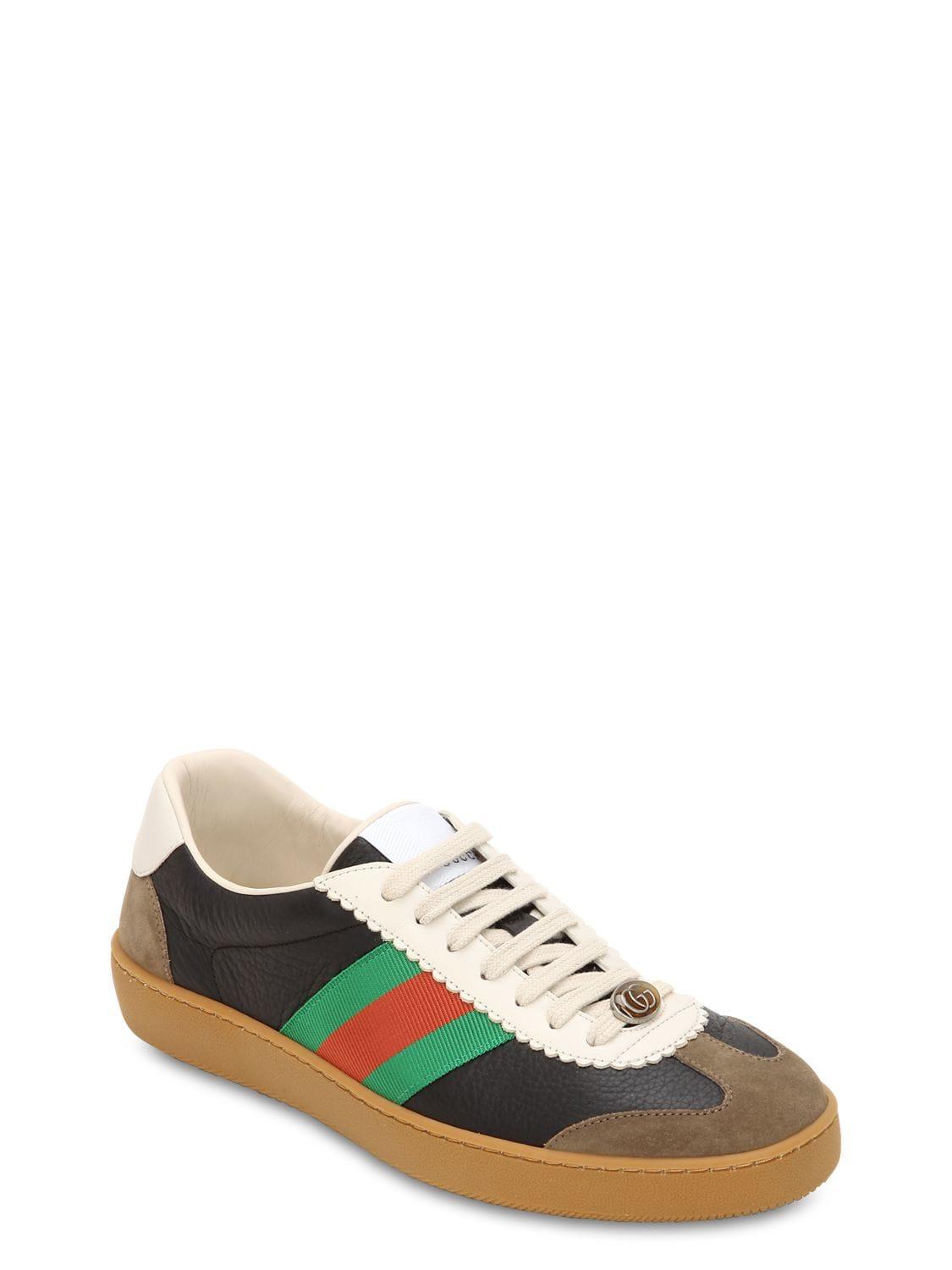 Gucci G74 Leather Sneakers W/ Web Details in Black for Men | Lyst