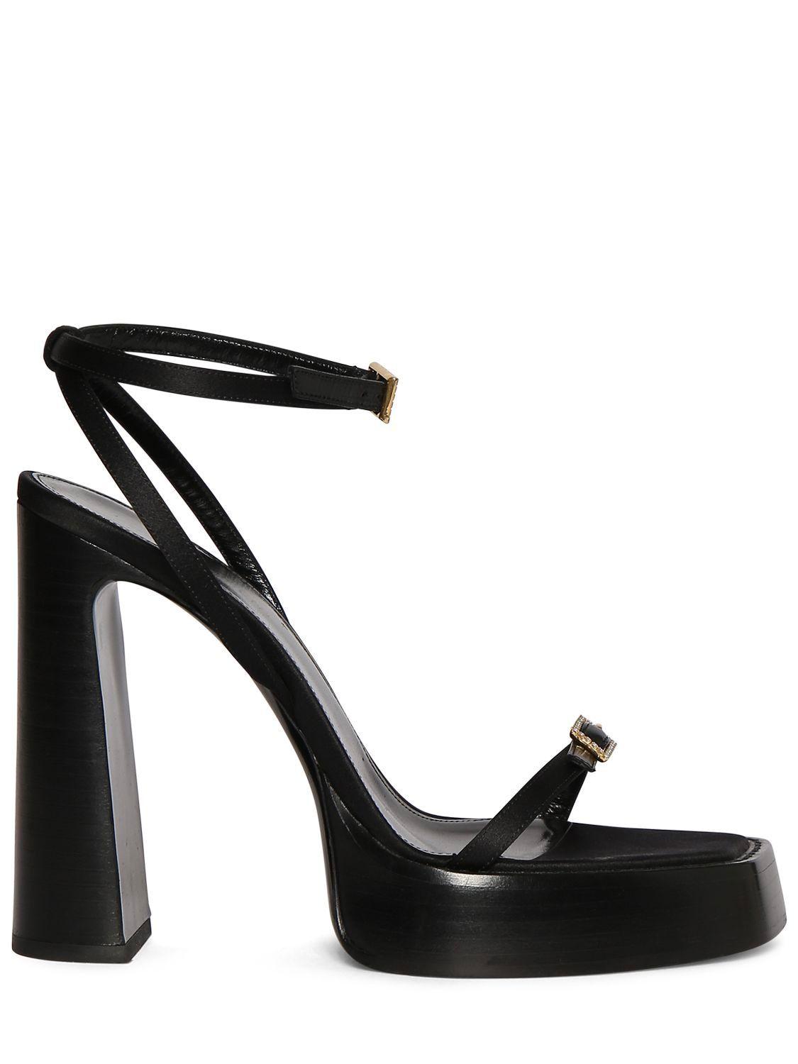 Saint Laurent 105mm Platz Crepe Satin Sandals in Black | Lyst