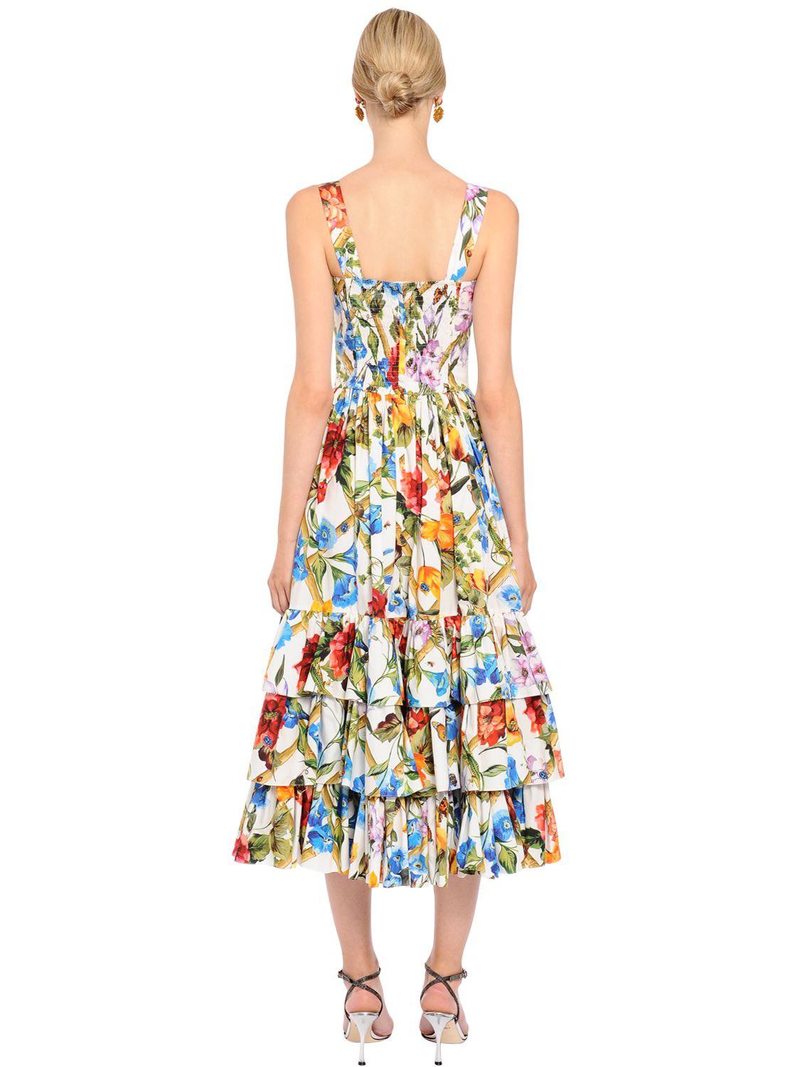 Dolce & Gabbana Bamboo Printed Cotton Poplin Midi Dress | Lyst