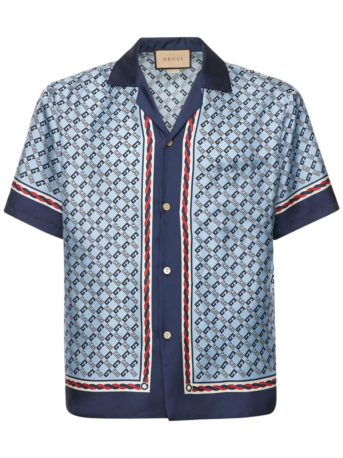 Camisa de Seda con G Cuadrada Geométrica Gucci de hombre de color Azul |  Lyst