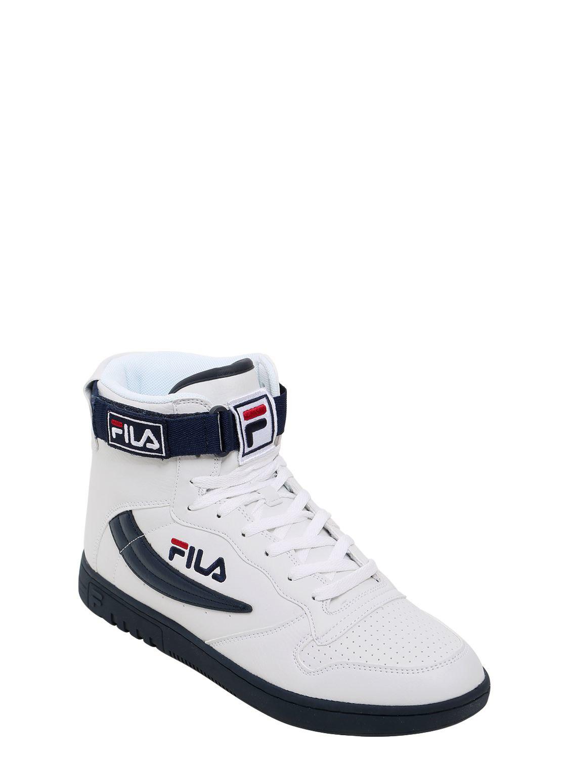 Fila Leather High Top Basketball Sneakers in White/Blue (Blue) for Men ...
