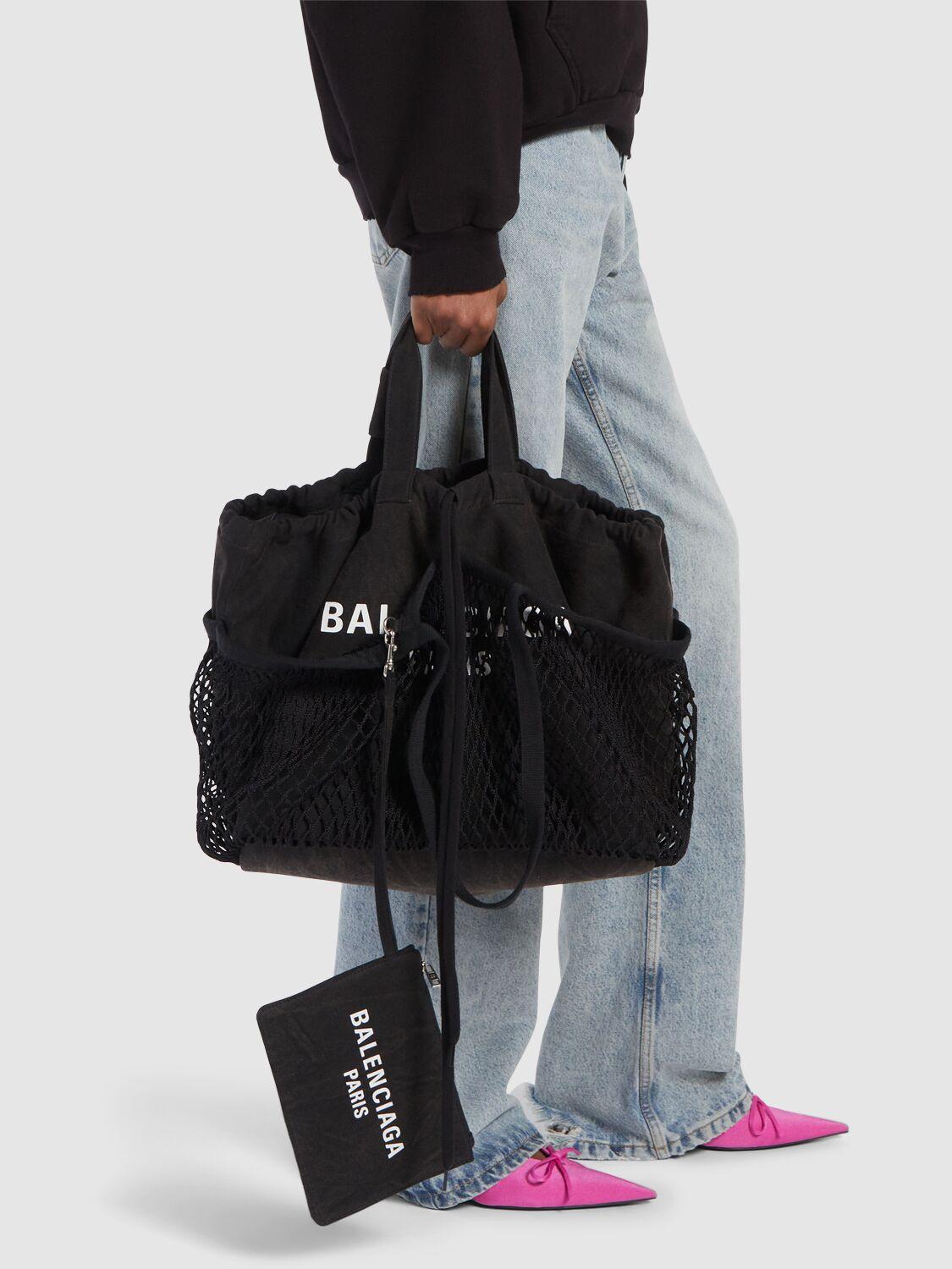Balenciaga Medium 24/7 Canvas & Fishnet Tote Bags in Black