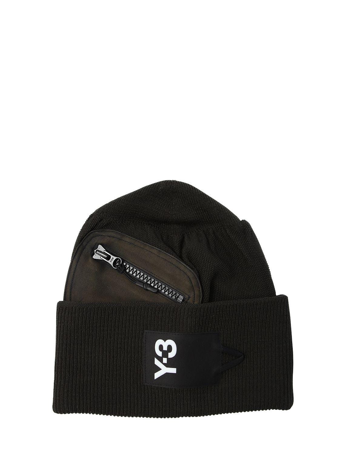 Y-3 Zip Pocket Beanie Hat in Olive 