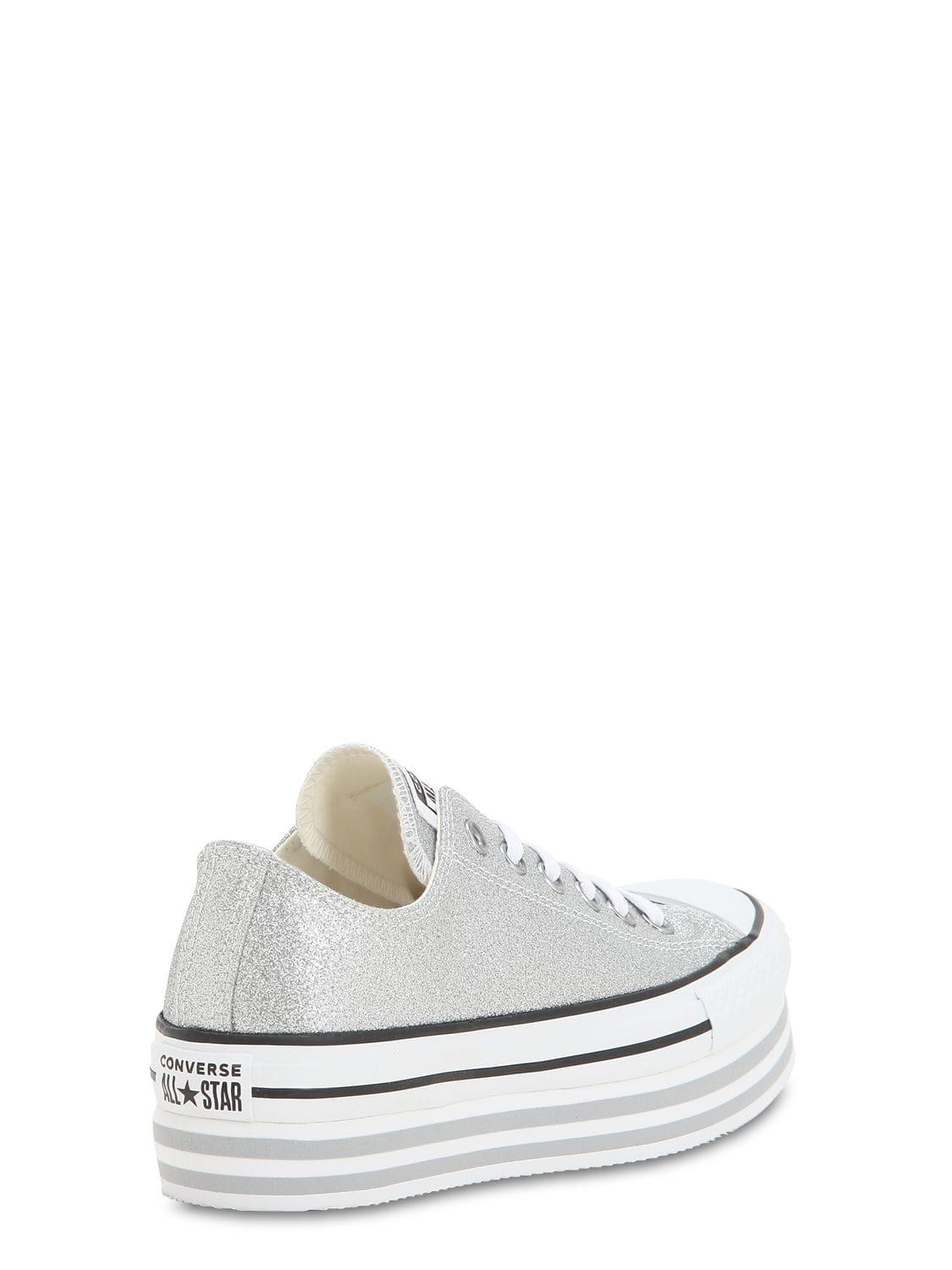 silver glitter platform converse