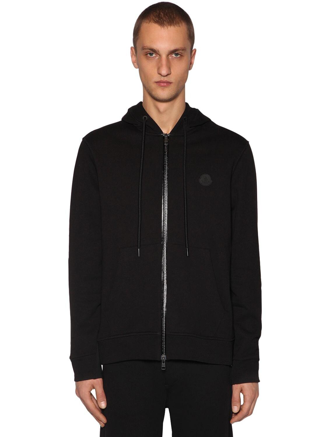 Moncler Cotton Jersey Zip-up Sweatshirt Hoodie in Black for Men - Lyst