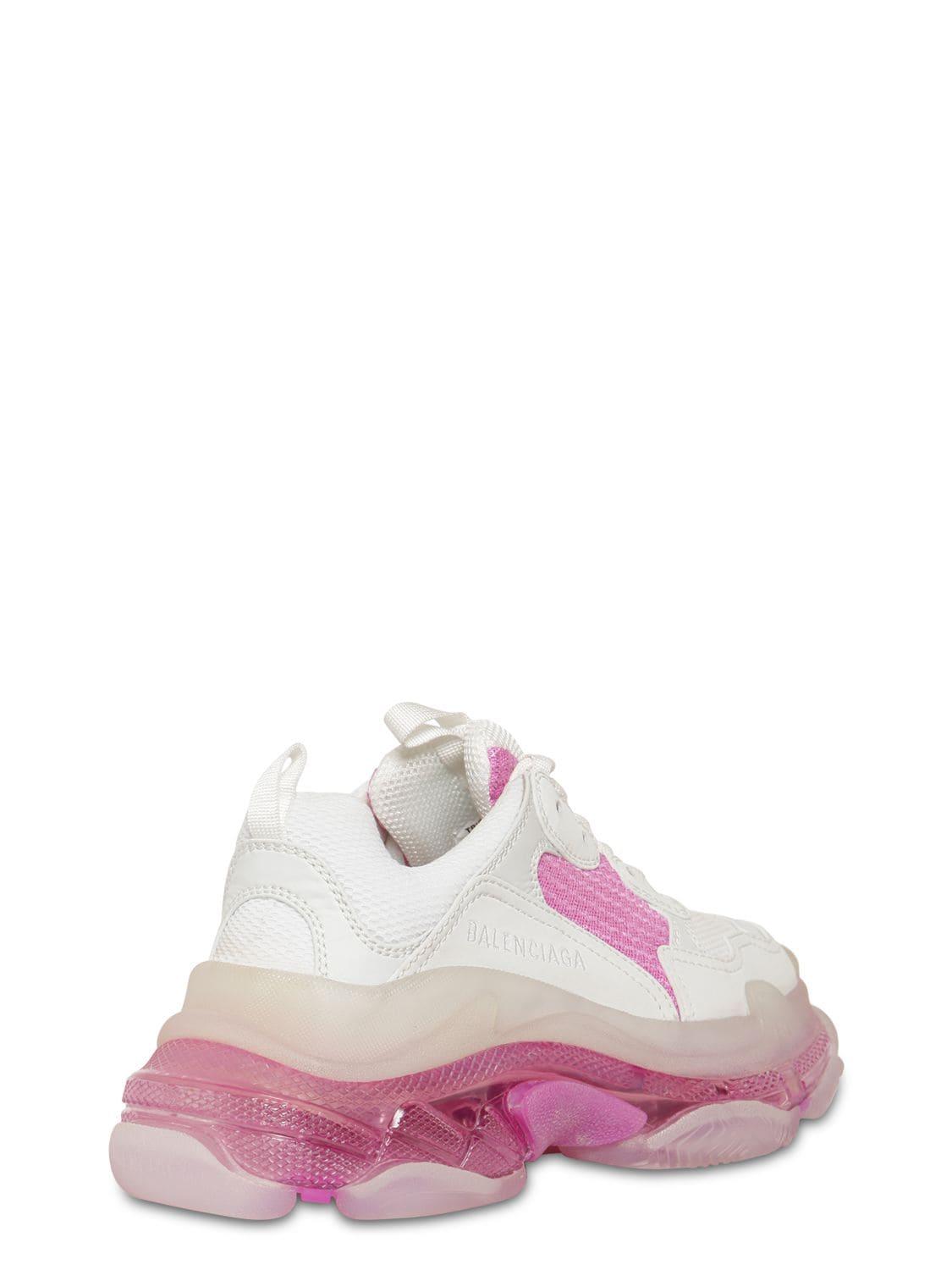 Balenciaga Leather Triple S Clear Sole Sneaker in White/Pink (Pink) | Lyst