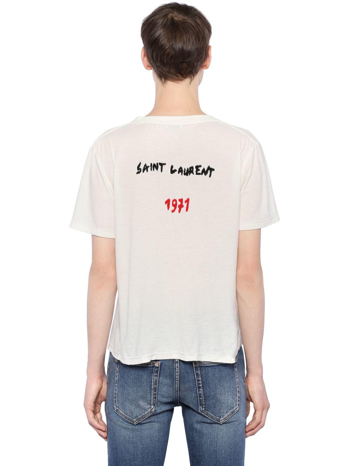 Saint Laurent Back Logo Embroidered Jersey T-shirt in White for 