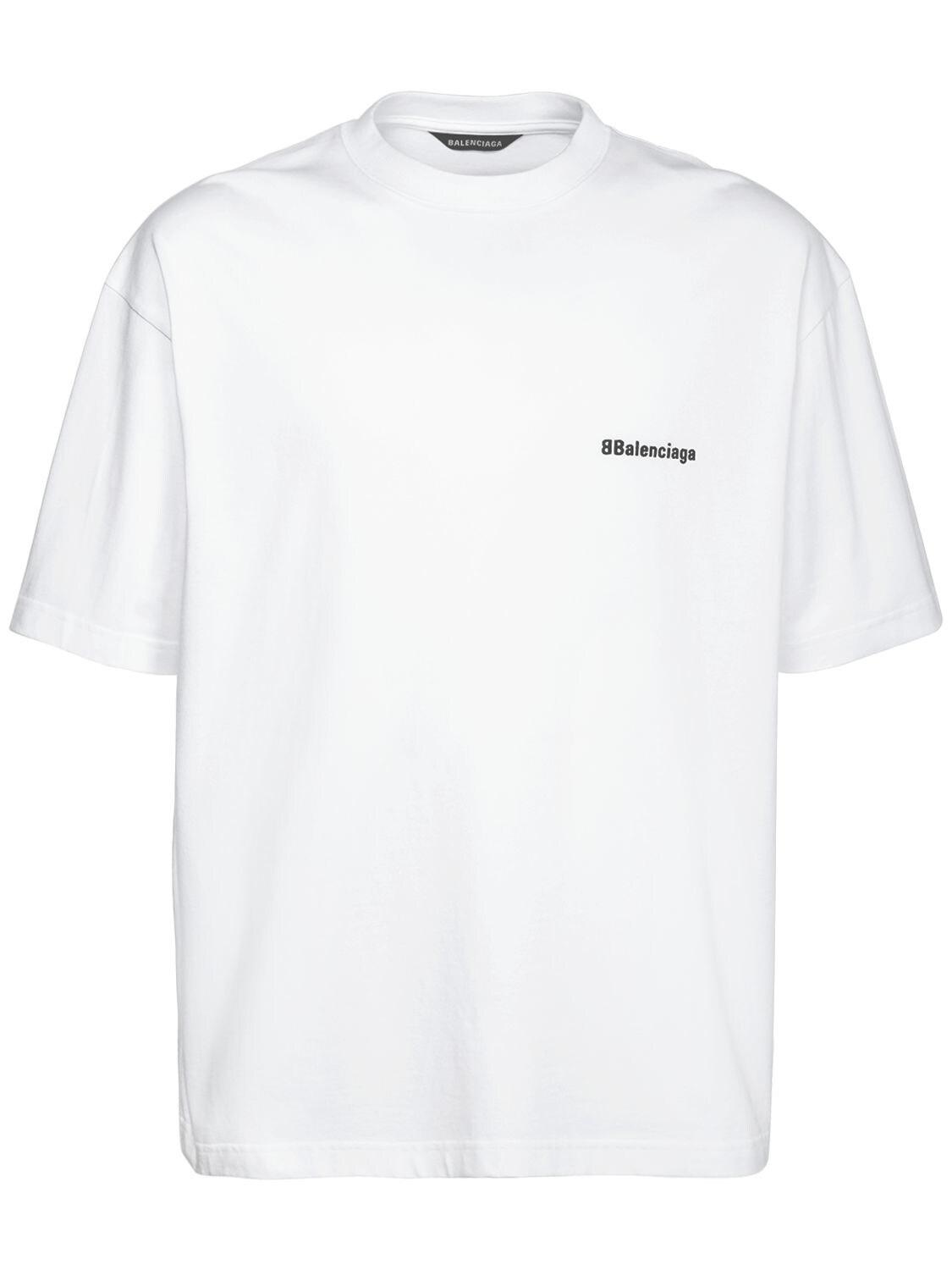 Balenciaga Logo Embroidery Cotton T-shirt in White for Men - Lyst