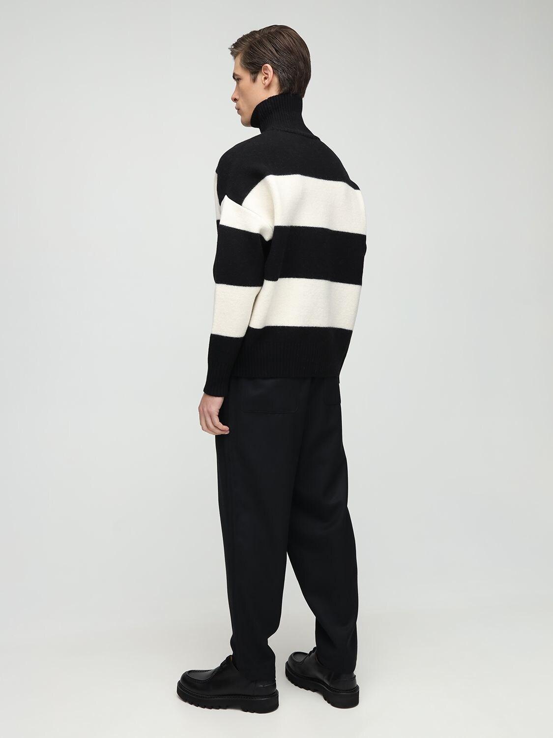 Ami Paris Heart Logo Striped Wool Knit Sweater in Black for Men | Lyst