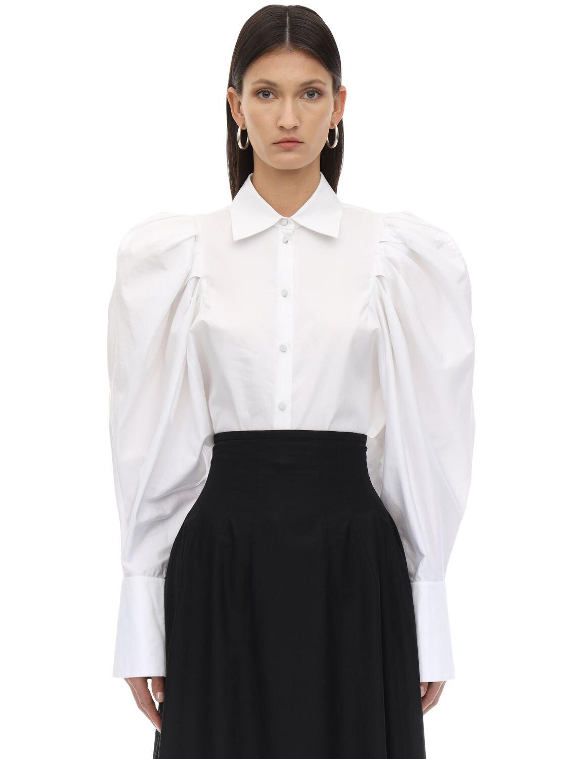 Khaite Brianne Puff Sleeve Cotton Poplin Shirt in White - Lyst