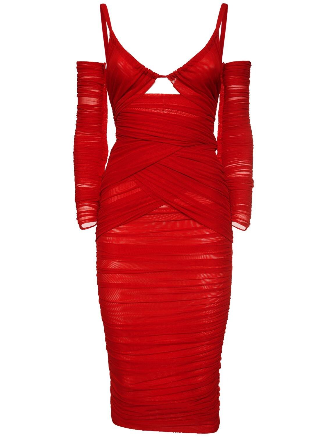 Dolce & Gabbana Stretch Satin Cutout Midi Dress in Red - Lyst